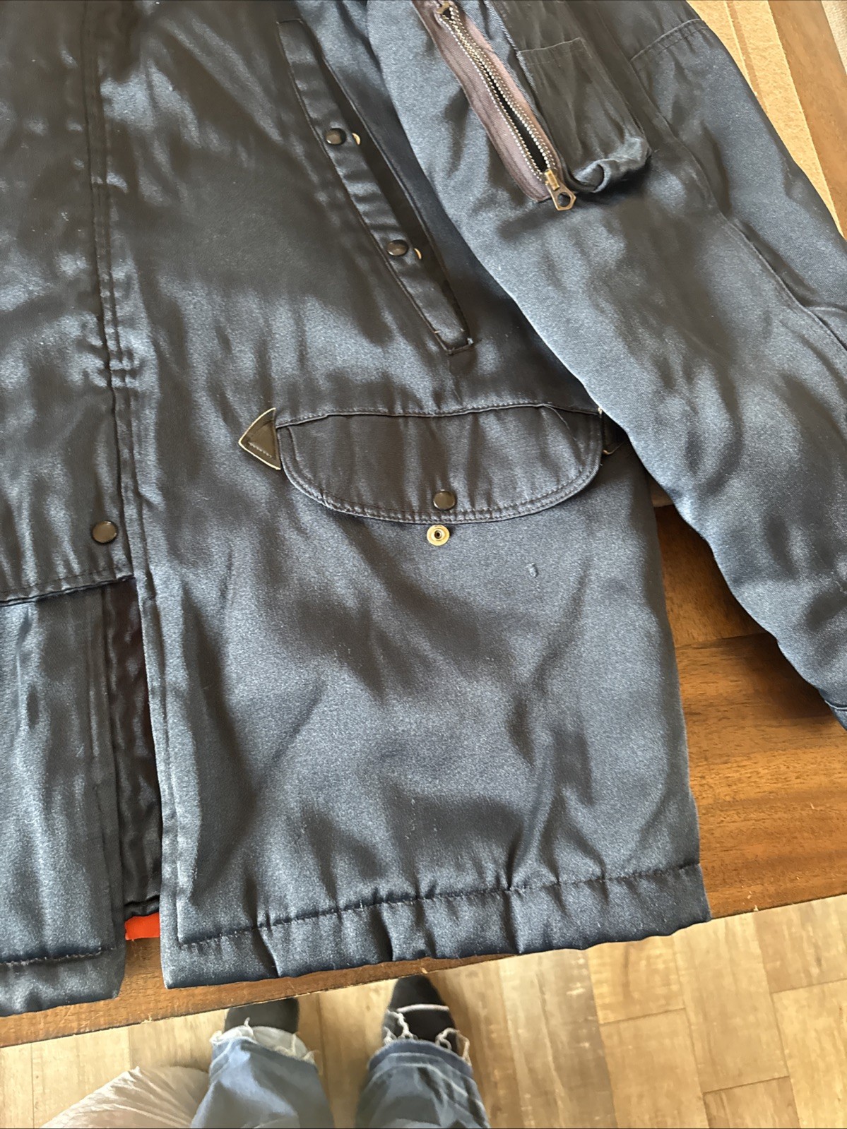 Vintage Golden Fleece Parka Work Coat 44 Quilt Lined Navy Fur Trim On Hood thumbnail 5