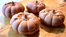 4 Vintage Covered Dish Terracotta Pumpkins #9314