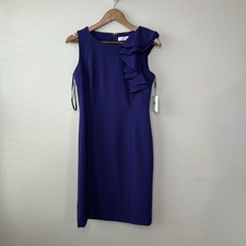 Calvin Klein 4 Royal Purple Ruffle Sheath Pencil Dress Career Office Business