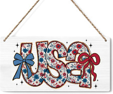 Bow 4Th of July Decor Patriotic Decor Front Door Sign for Memorial Day Independe