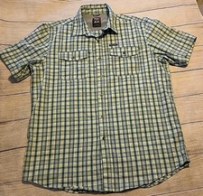 Wrangler Men's Blue Green White Plaid Woven Button-Up SS Point Collar Pockets LG