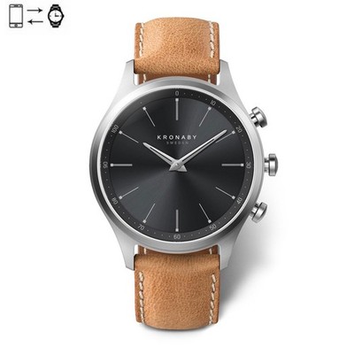 Kronaby Sekel connected watch 41mm Steel Black dial Brown leather S3123/1