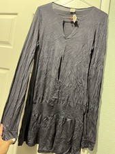 LANI PEEKABOO FRONT SILKY GRAY SUMMER WORK PARTY TUNIC DRESS M NWT