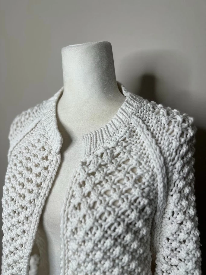 Cárdigan abierto de ganchillo blanco Inhabit suéter para mujer S Boho abuela grueso cabaña Foto 2 de 4