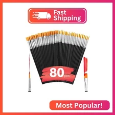 AROIC Small Paint Brushes Bulk,80 Pcs Black Nylon Hair Paint Brushes for Kids Fl