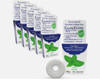 6-Pack Eco Dent GentleFloss Premium Dental Floss with Mint Flavor 100 Yards Each