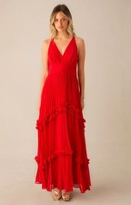 Ro&Zo Womens Red Maxi Dress V-Neck Lined RRP £250