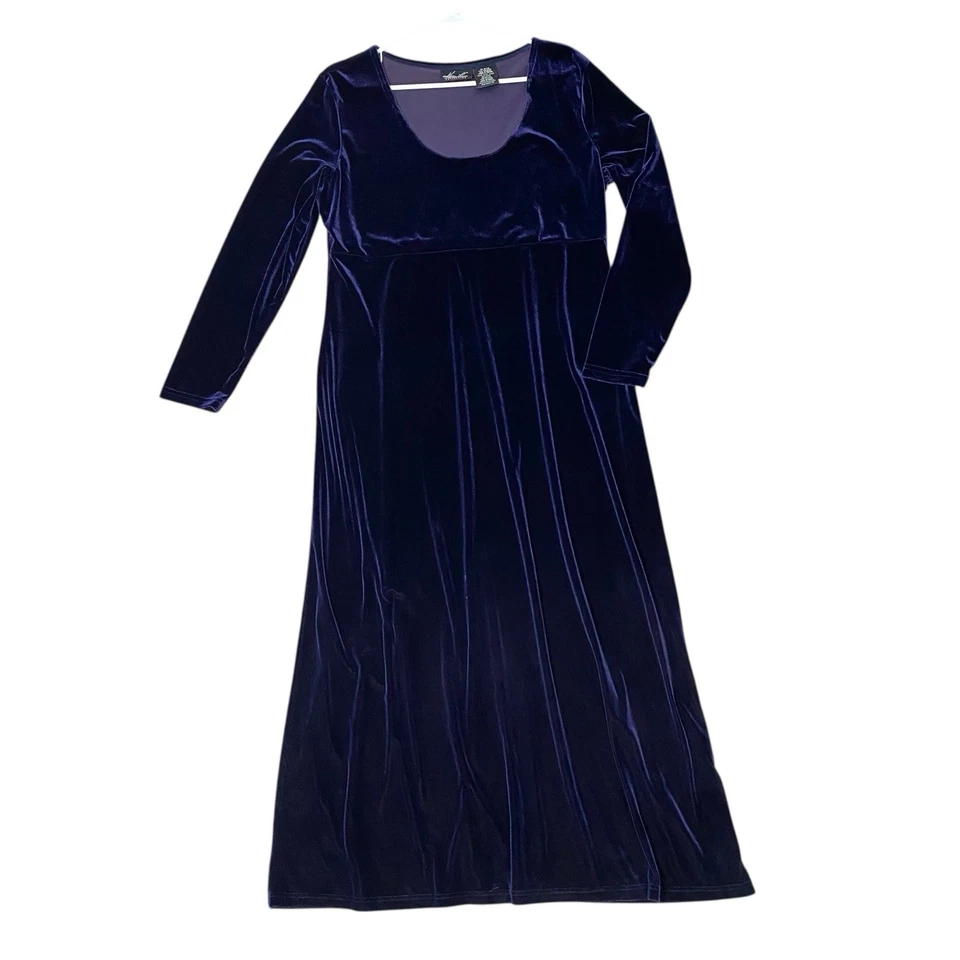 Maxi Vestido Vintage Años 90 KATHIE LEE Talla 1XL 16 18 Terciopelo Midi Capricho Romántico Foto 2 de 4