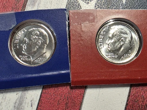2014 P+D  ROOSEVELT DIMES IN SEALED MINT PLASTIC -BU  "FREE SHIPPING"
