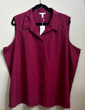 NWT Eileen Fisher Rose Berry Organic Cotton Classic Collar Sleeveless Shirt 3X