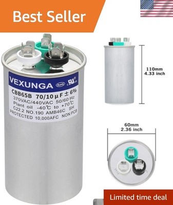 Versatile 70+10 MFD 370/440VAC Capacitor for AC Units - Effortless Installation