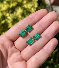 Emerald Earrings 14k Solid Gold Natural Colombian Emerald Drop Dangle Earrings