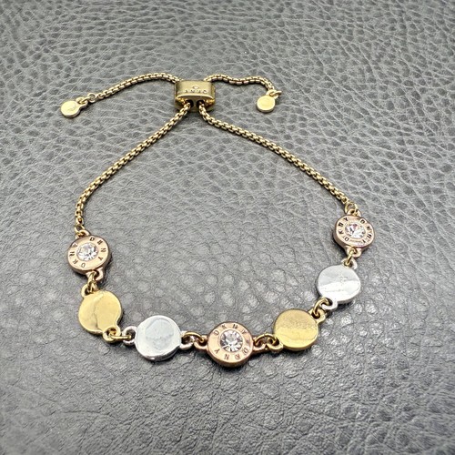 DKNY Armband gold silberfarben Kristall verstellbar Zugkette Logo Damen Schmuck