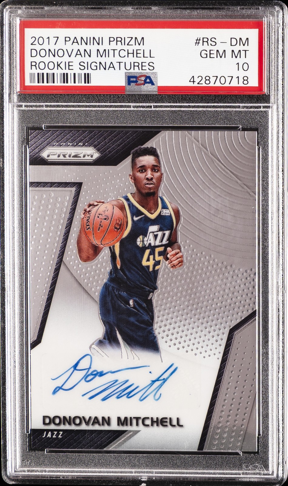 2017 PANINI PRIZM ROOKIE SIGNATURES #RS-DM DONOVAN MITCHELL PSA 10 AUTO