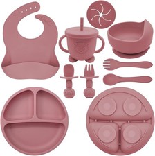 Baby Silicone Feeding Set 8 Piece BLW Weaning Kit Suction Plate Bowl Bib Spoon