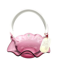 Pilgrim Hand Blown Cranberry Glass Basket Ruffle Edge 10