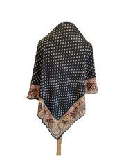 Italian Silk Scarf Ornate Paisley Border Micro Geometric Print Black Gold A121