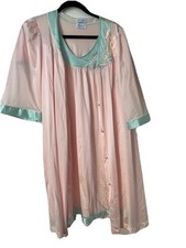 Vintage Lorraine Pink Mint Green 2 pc Nightgown and Robe Medium Floral Nylon
