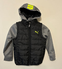 Puma Full Zip Puffer Jacket Sweatshirt Vest Hoodie Boy's Youth Size 6 NEW