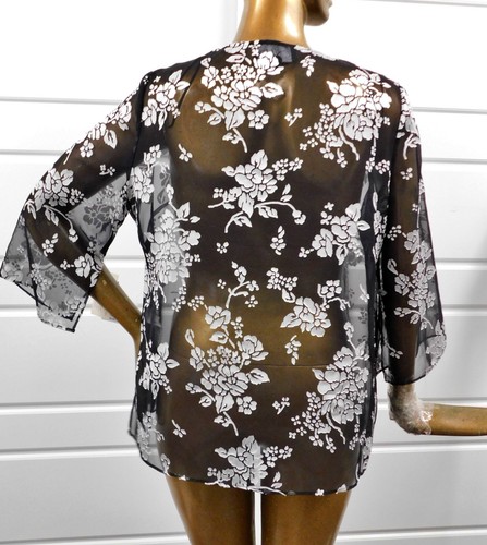 New ALEX EVENINGS Sheer Black Silver Floral Jacket size L - Picture 3 of 6