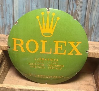 Insegna Pubblicitaria Vintage Orologi Rolex Submariner Porcellana Smaltata Metallo