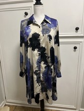 SHEIN Shirt Dress Blue, Black And Cream Button Down Front Size L