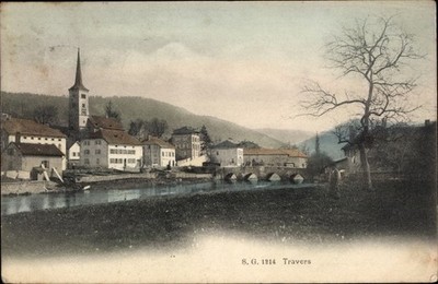 Ak Travers Val de Travers Kanton Neuchatel, Teilansicht - 3979321
