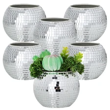6PCS Glass Disco Vase 4x3 Inches Silver Tealight Votive Candle Holder Mosaic ...