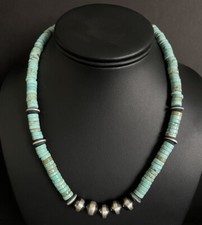 Sterling Silver Turquoise Heishi Bead Necklace. 18 inch