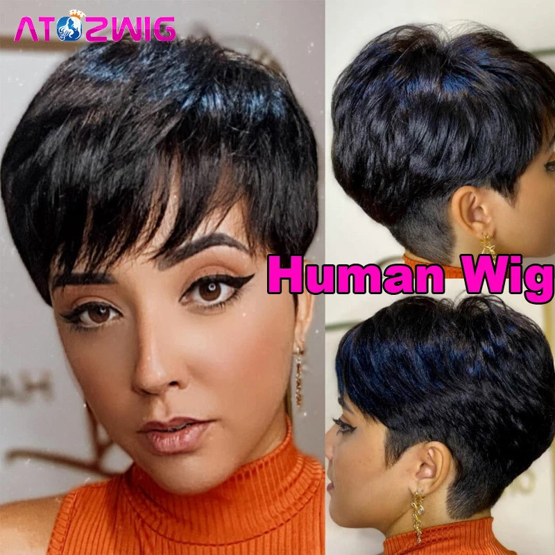 Peluca de cabello humano corto ondulado en capas cortas para mujeres negras peluca de corte pixie Foto 3 de 4