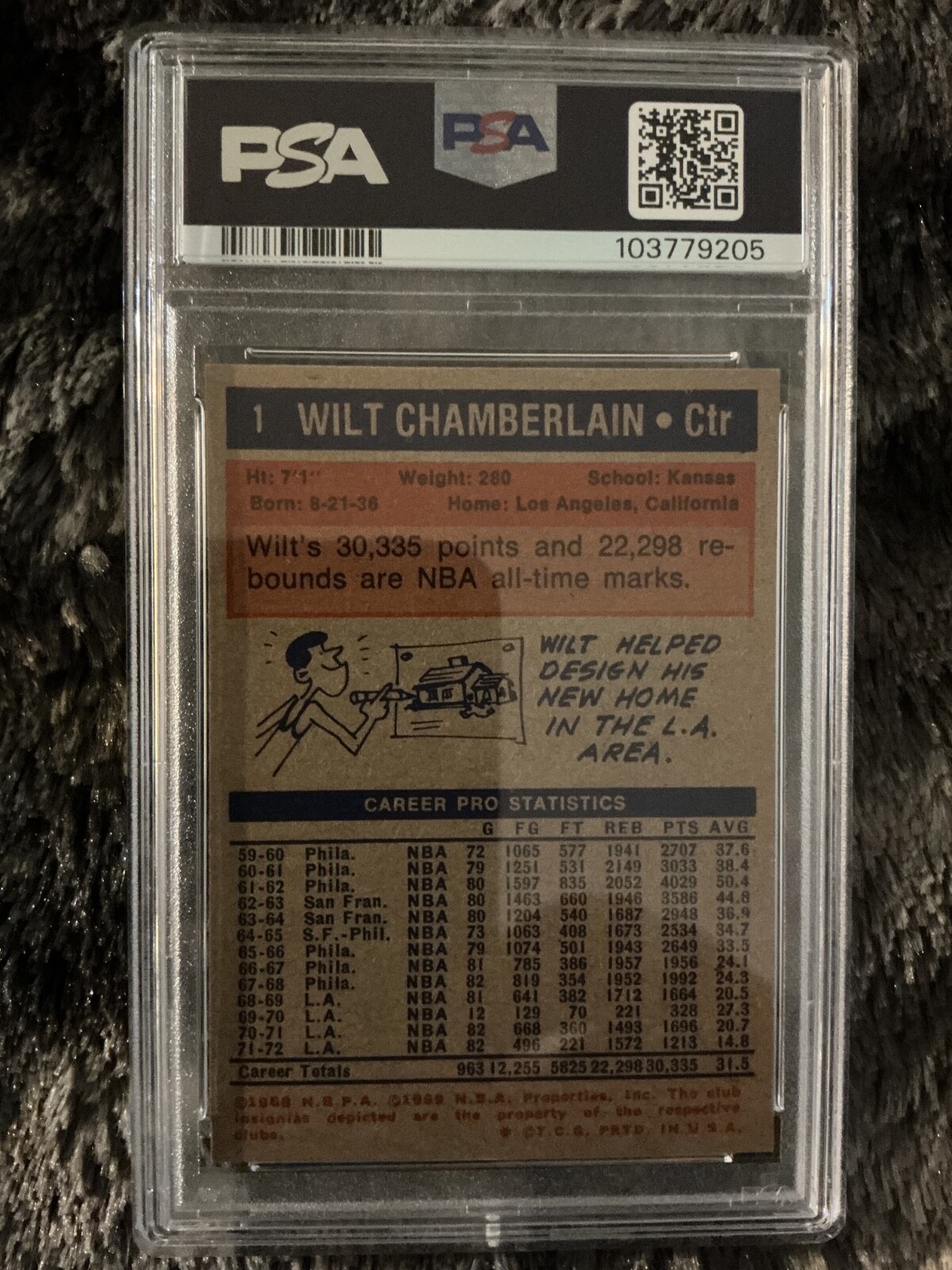 1972 Topps Wilt Chamberlain #1 PSA 6 EX-MT Los Angeles Lakers Basketball  view 2