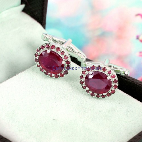 Natural Ruby Gemstones with 925 Sterling Silver Cufflinks For Men's from India - Picture 3 of 3