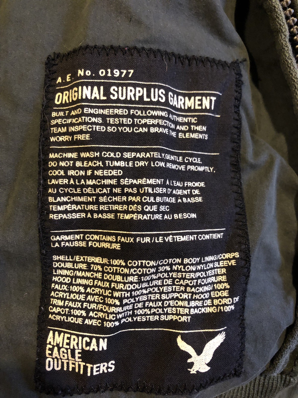 Men’s American Eagle Quilted Jacket Coat Size XL Gem