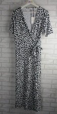 Sportscraft womens maxi wrap dress navy blue white dash print 10 new short sleev