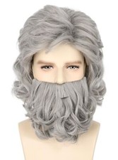 Old Man Wig and Beard Short Wavy Grey Wizard Hair Grey Santa Beard and Wig Gr...