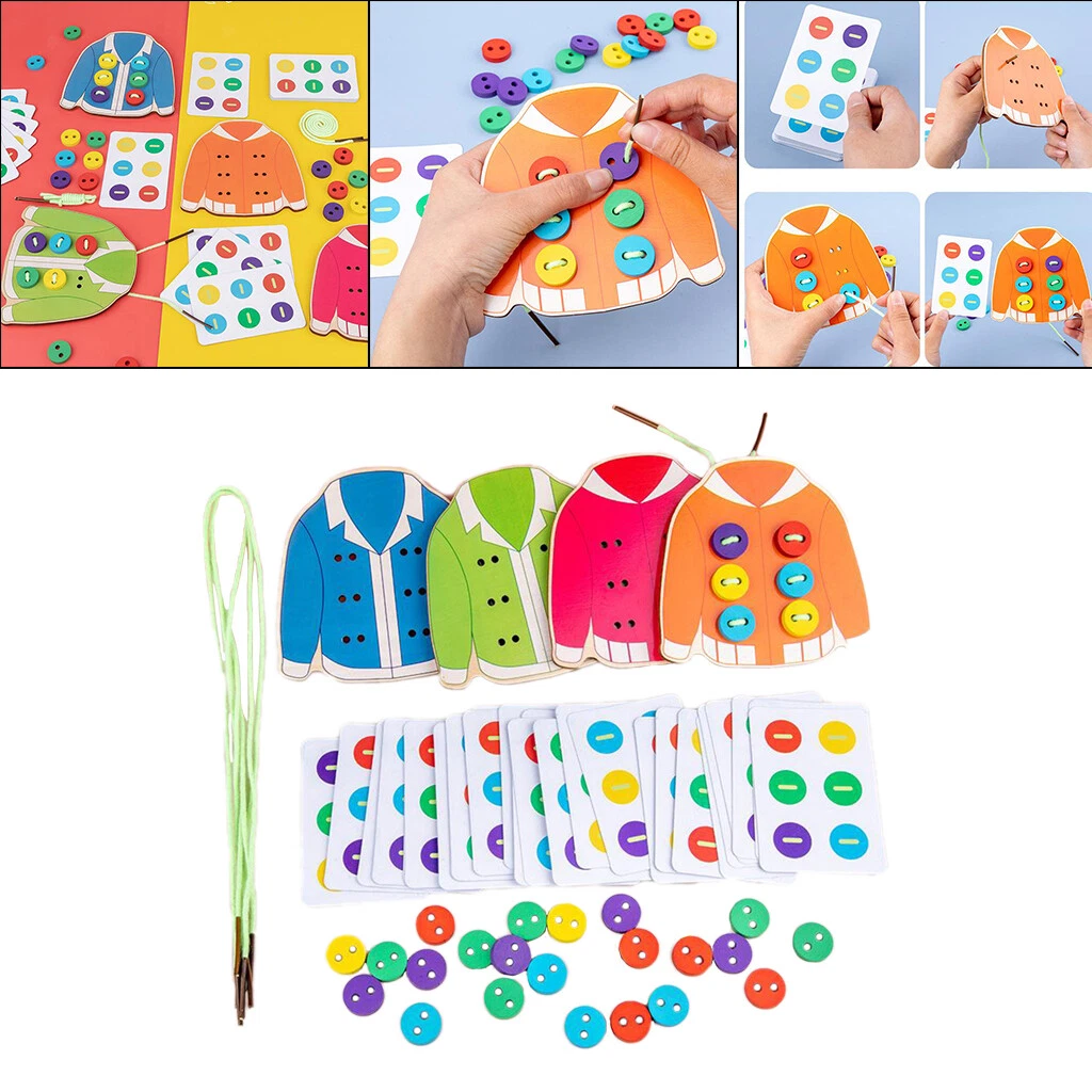 Preschool Kids Threading Lacing Clothes Toys Learn to Button Snap Lace & Tie