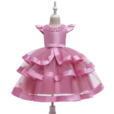 Kleid Kleid Kleid Mädchen Prinzessin Perlen Zeremonie Party 4-8 Jahre Rosa Tutu