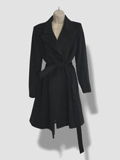 $1898 Fleurette Women's Black Cashmere Open Front Belted Coat Jacket Size 12