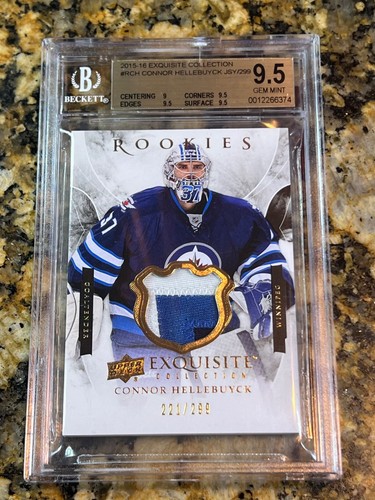 2015-16 UD EXQUISITE Connor Hellebuyck Rookie Jersey Patch 4 Color BGS 9.5 /299 - Picture 3 of 8