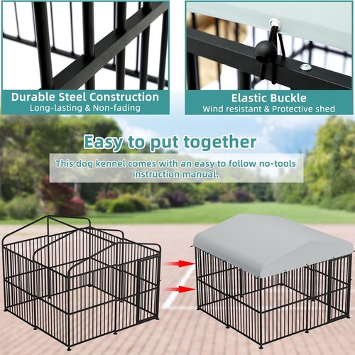 Large Outdoor Dog Kennel Heavy Duty Dog Cage with Cover Roof, Dog Playpen Fence - Picture 46 of 47