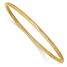14k Yellow Gold 3mm Diamond-cut Tube Slip-on Bangle Bracelet 8" for Women 2.63g