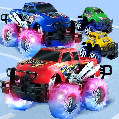JoyX 4 Pack Light Up Monster Truck Car Toy with LED Tires, Best Birthday Gift