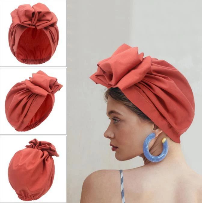 Womens Knot Bow Turbans Elastic Chemo Hats Hair Loss Cap Head Wrap Head Turban - Image 3 of 4