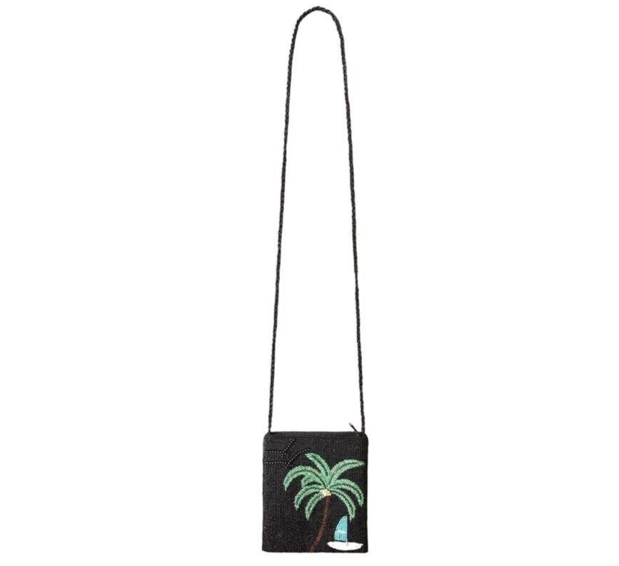 Vintage Tropical Palm Tree Beaded Crossbody Purse
