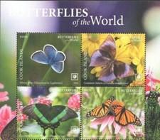 Cook Islands 2020 - Butterflies of the World II, Block of 4, Top of Sheet - MNH