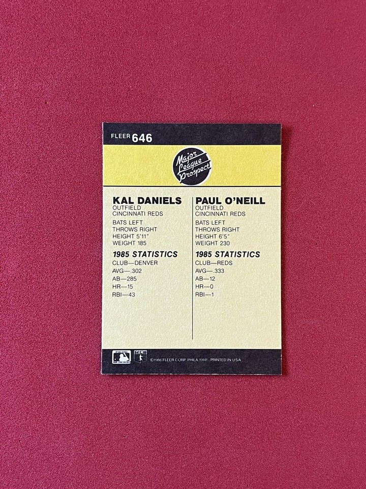 1986 Fleer Major League Prospects Paul O'Neill Kal Daniels 646