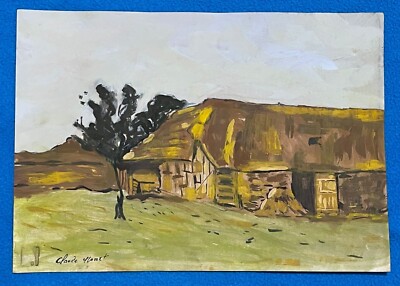 CLAUDE MONET drawing and painting on old paper signed stamped vintage