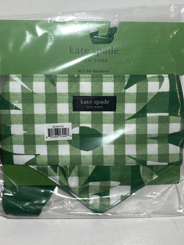 Kate Spade NY Dog Set Green Gingham Leash, Bandana, Doggie Bag Holder, Size M/L - Picture 8 of 19