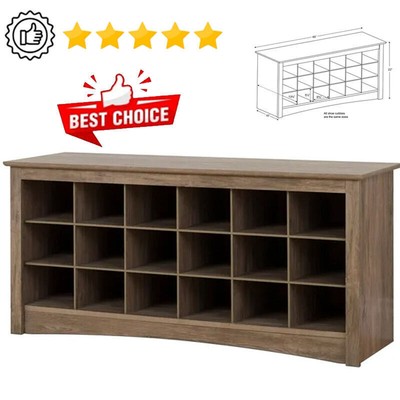 18 Pair Shoe Storage Cubby Shoe Bench Organizer Cabinet Shoe Rack Seat Entryway
