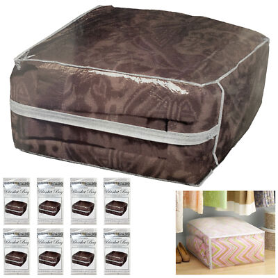 8 Pc Plastic Zippered Blanket Storage Bags Bed Sheets King Queen ...